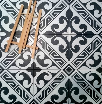 black white pattern tiles Sydney Moroccan Bathroom